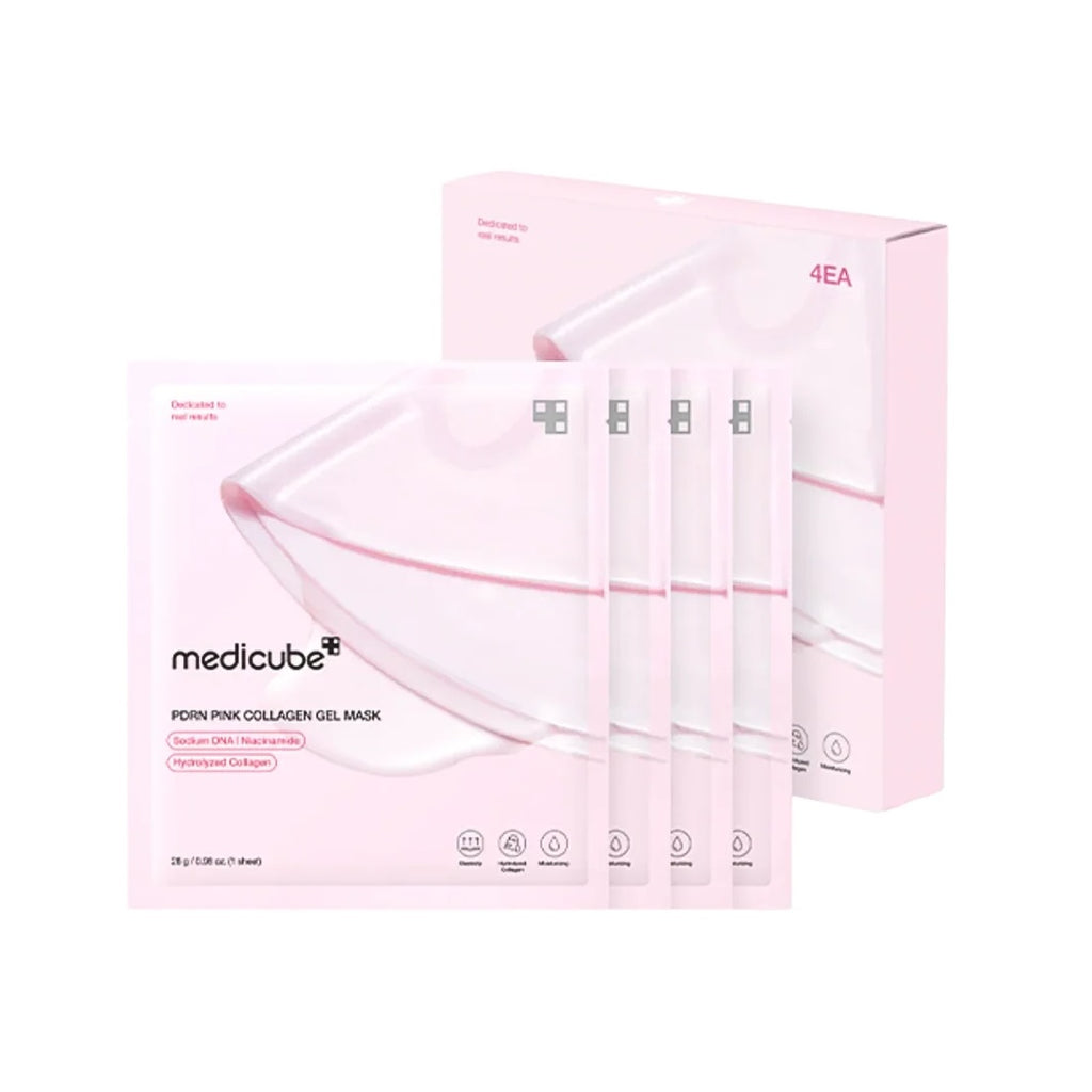 Medicube 4 Maschere in Gel al Collagene Rosa Salmon DNA PDRN - Maschera Viso Notturna