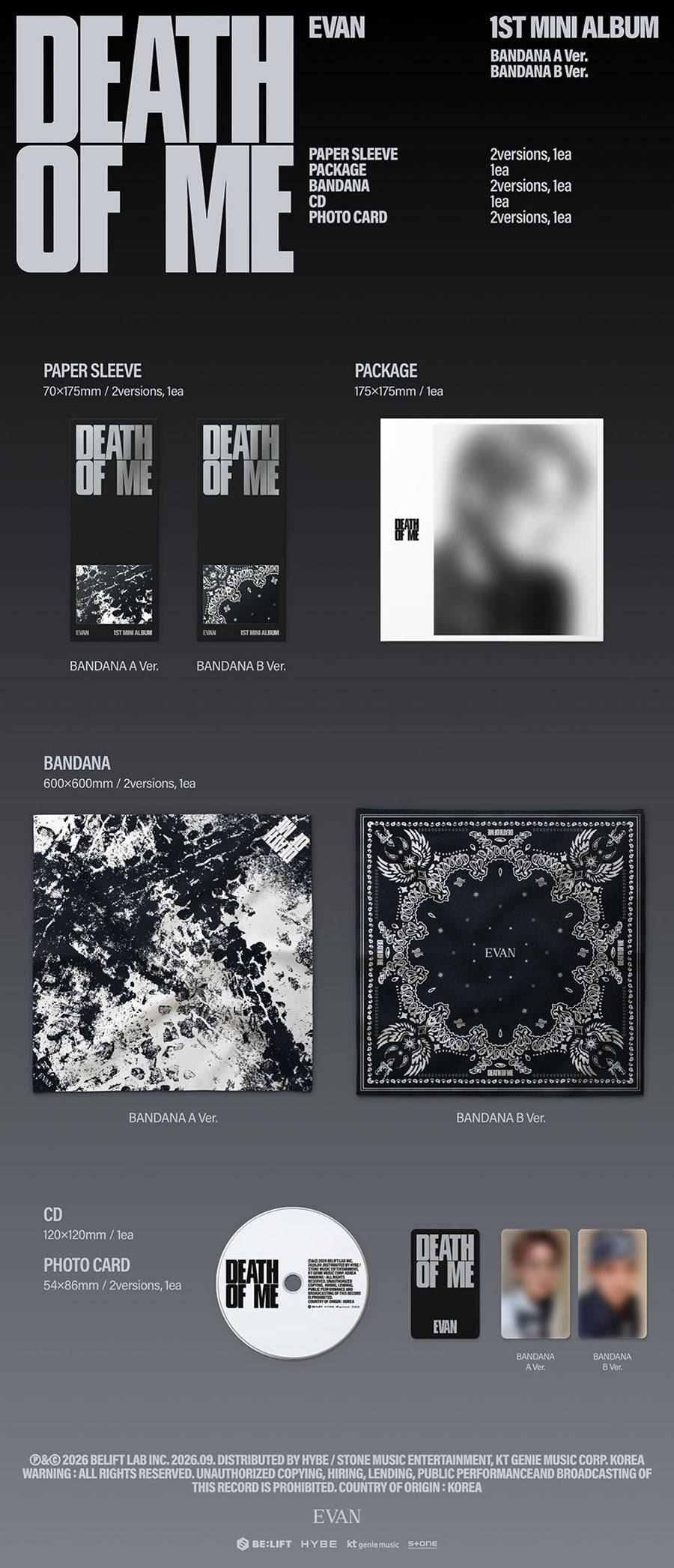 EVAN – 1st Mini Album [DEATH OF ME] (BANDANA Ver.)